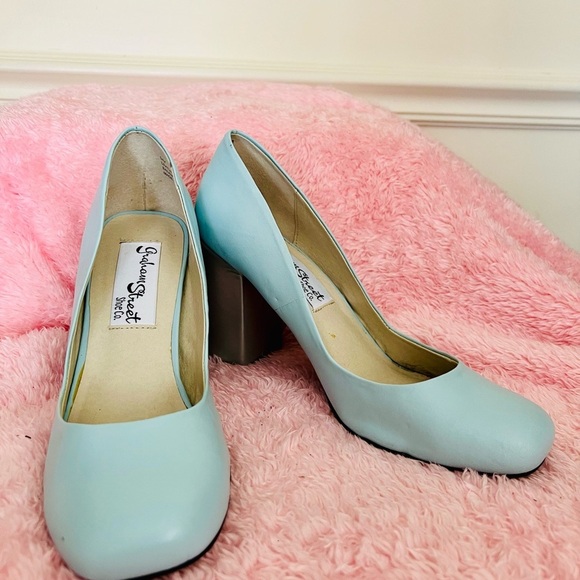 Graham Street Pastel Blue Leather Shoes With Silver Heels - Picture 6 of 10